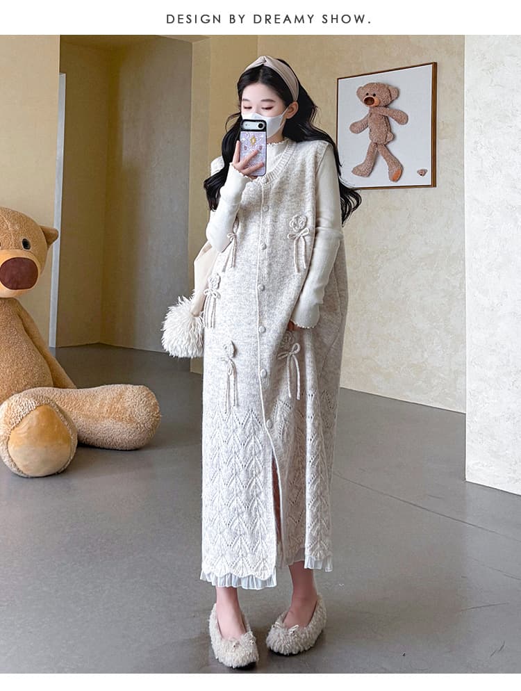실사 xian 물품 가을 새로운 프릴 니트 맨위 디자인 센스 꽃 빅 사이즈 베스트 니트 원피스 상세 이미지 25