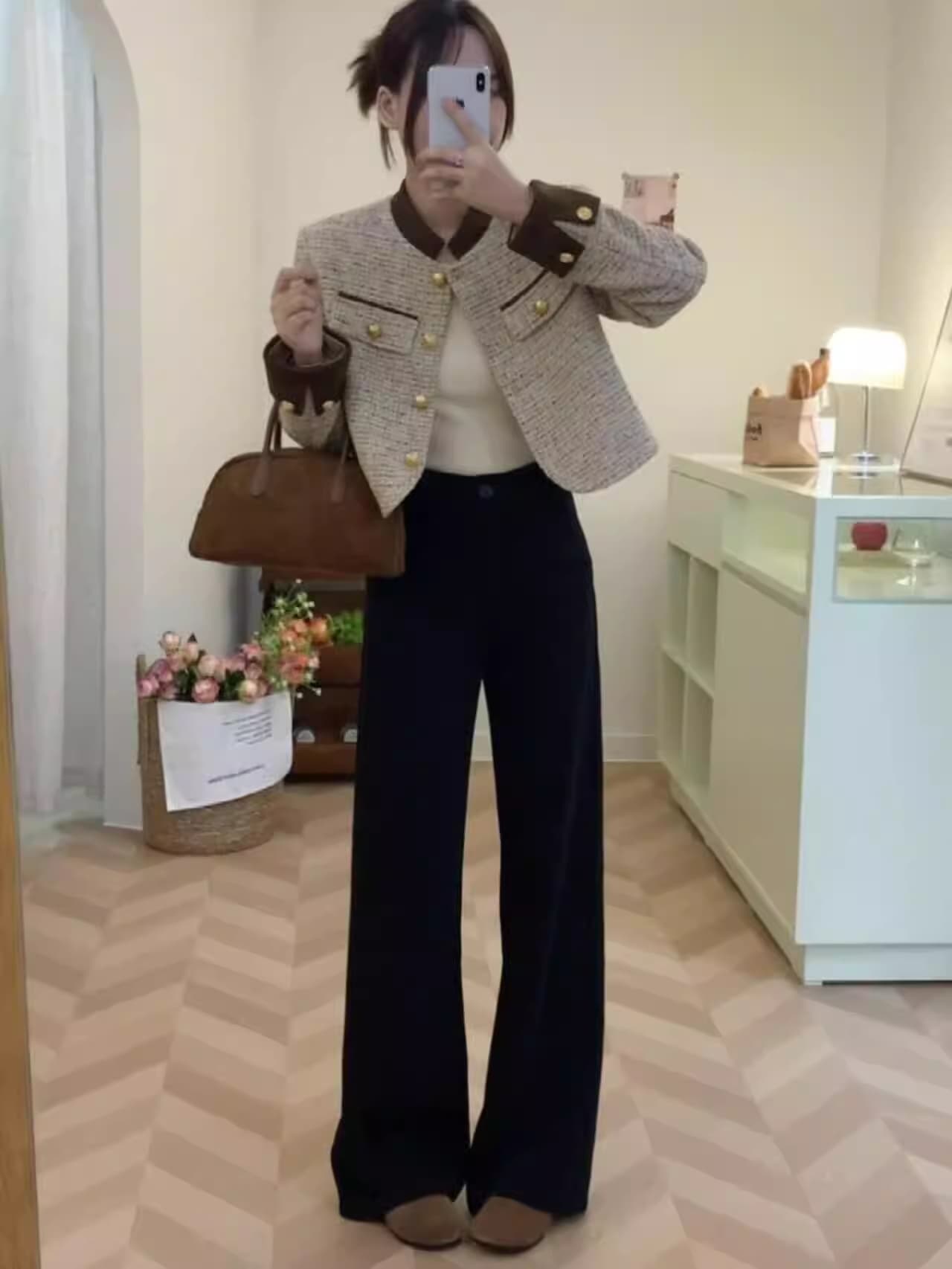 2026 년 새로운 커피 색상 와이드 레깅스 바지 빅 사이즈 하이웨이스트 도루 센스 슬림해 보이는 루즈핏 캐주얼 부츠컷 정장 바지 상세 이미지 7