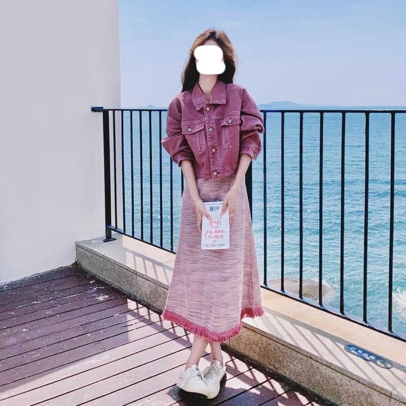 드레스 2026 가을 의상 새로운 한 부서 패션 고급 센스 데님 재킷 슬립 드레스 투피스 슈트 여성 이미지 4