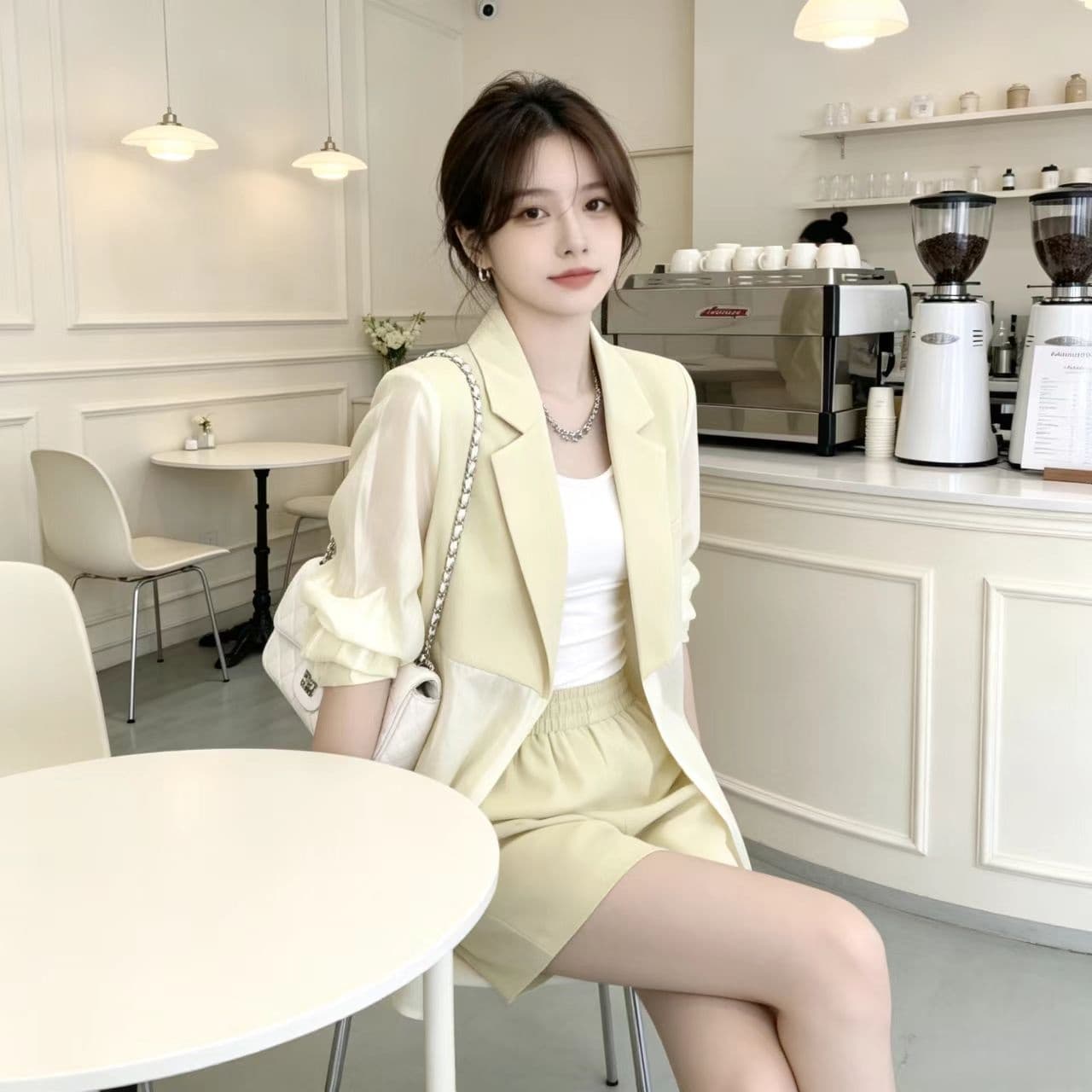 2026 새로운 한국 스타일 패션 세트 여성 여름 정장 칼라 자외선 차단 정장 재킷 품격 슬림해 보이는 반바지 투피스 세트 이미지 3
