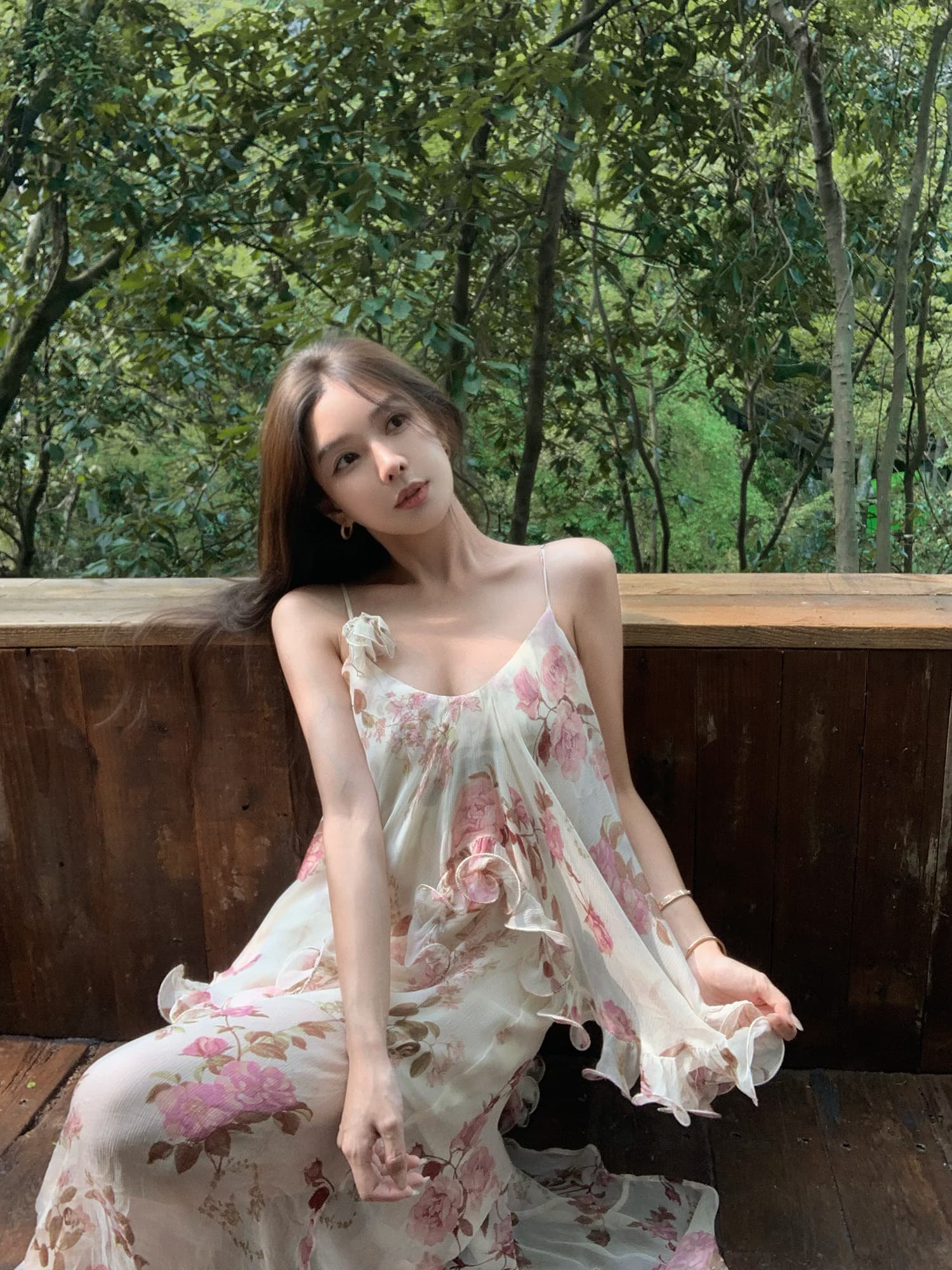 시 웨이 리앙 04 27 영국 로즈 가든 영국 fws 프린트 무거운 작업 꽃 치마 드레스 이미지 2