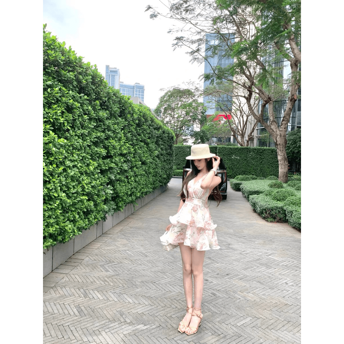 okmashop 05.18 20 00 신제품 서있는 마이너스 15 행침 목 여성 드레스 섹시함 꽃무늬 치마 이미지 5