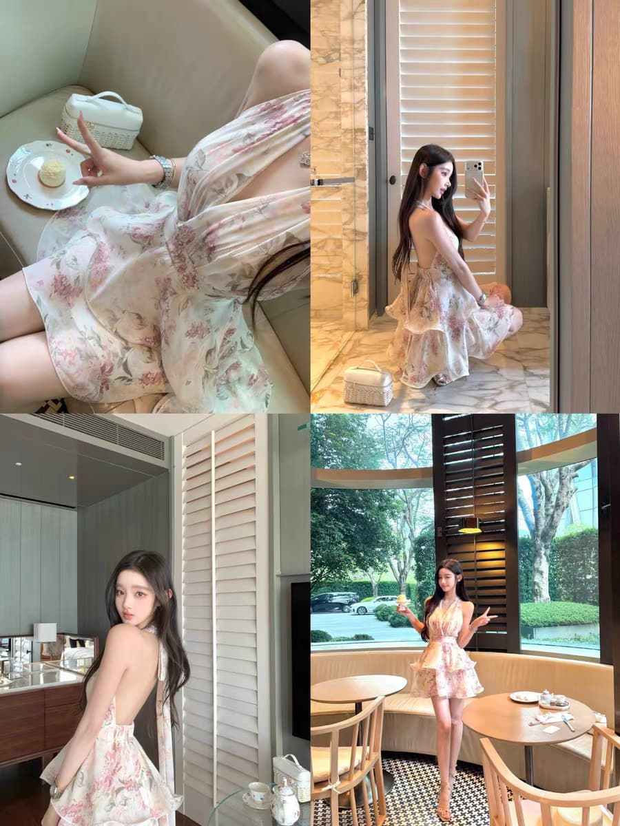 okmashop 05.18 20 00 신제품 서있는 마이너스 15 행침 목 여성 드레스 섹시함 꽃무늬 치마 상세 이미지 1