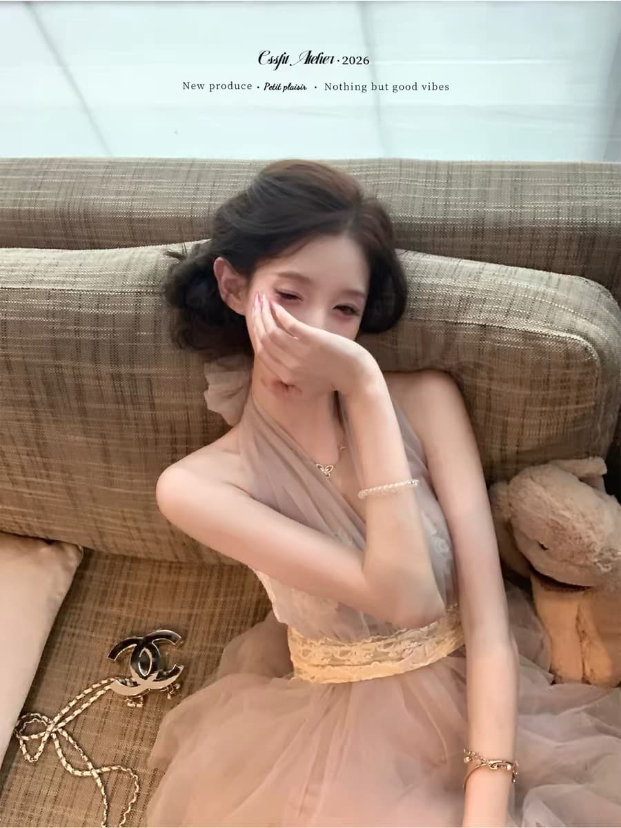 늦게 우산 우산 26 ss 황혼 등나무 nway 다양한 착용 법 라벤더 보라색 레이스 행침 목 드레스