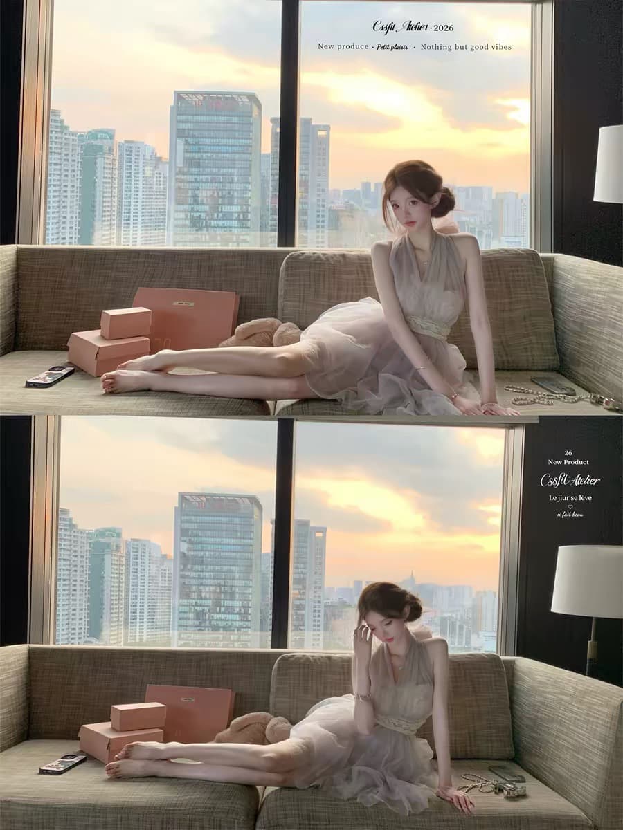 늦게 우산 우산 26 ss 황혼 등나무 nway 다양한 착용 법 라벤더 보라색 레이스 행침 목 드레스 이미지 3