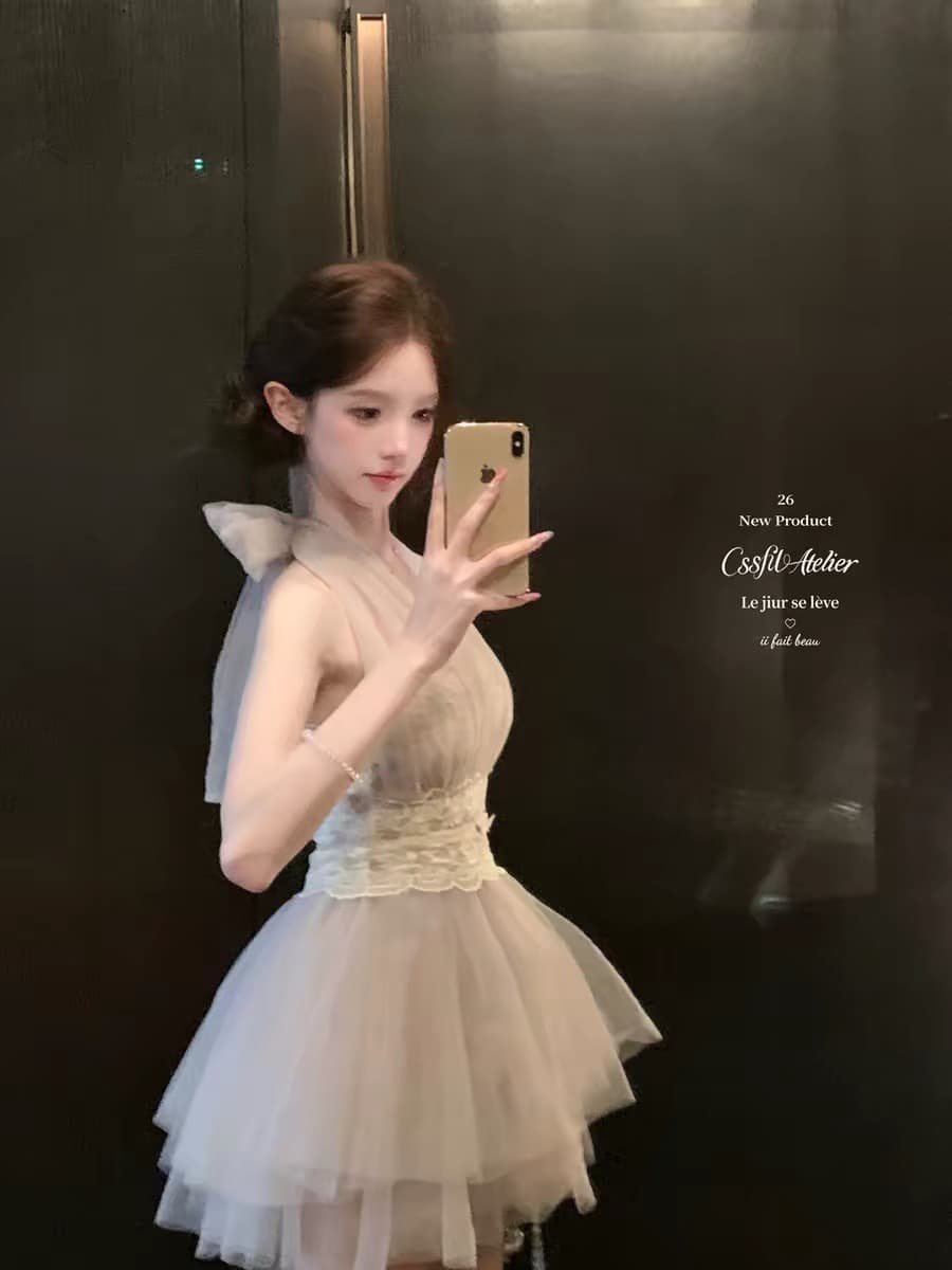 늦게 우산 우산 26 ss 황혼 등나무 nway 다양한 착용 법 라벤더 보라색 레이스 행침 목 드레스 상세 이미지 2