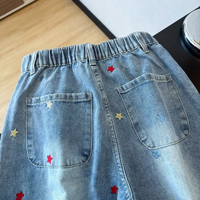 아메리칸 레트로 높음 거리 별 자수 패치 넓은 다리 청바지 느긋한 학원 스타일 루즈핏 다용도 스트레이트 긴 바지 상세 이미지 10