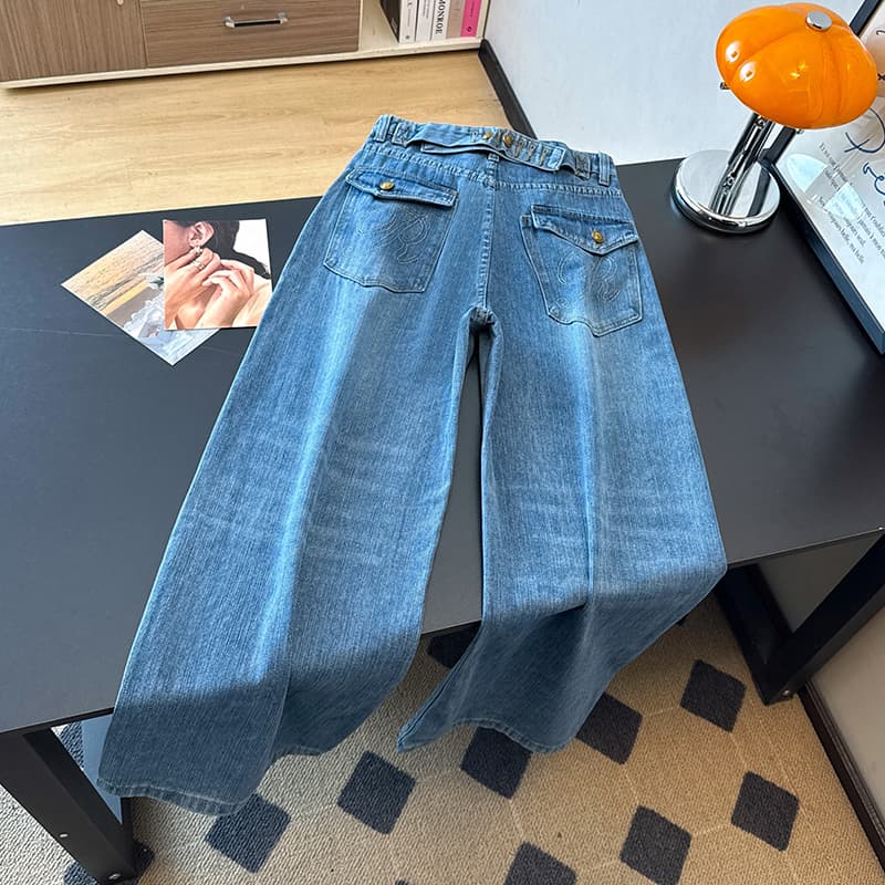 2026 가을 아메리칸 레트로 파리 버클 디자인 대나무 마디 청바지 여성 워싱 스트레이트 루즈핏 슬림해 보이는 긴 바지 상세 이미지 9