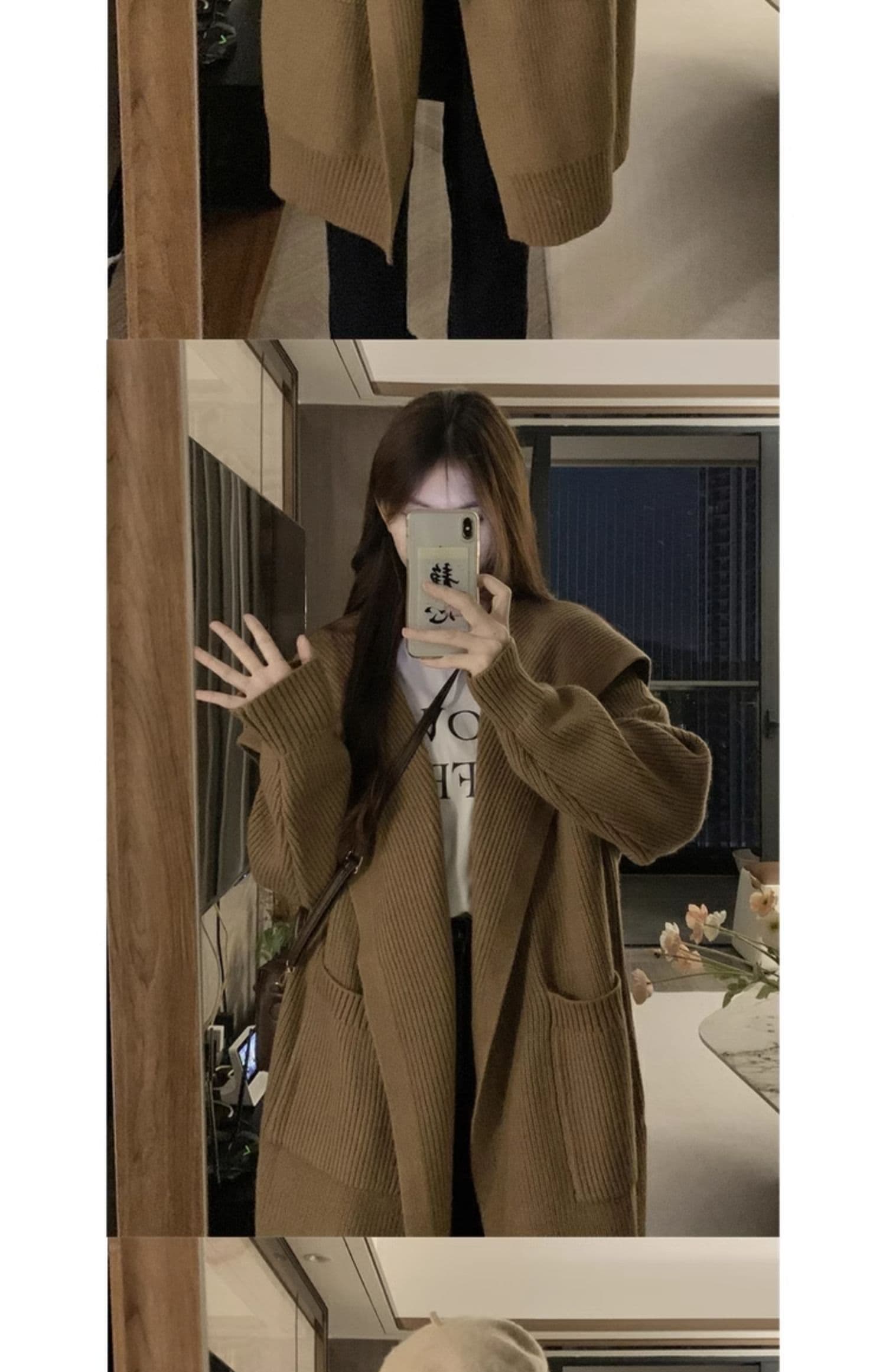 루즈핏 느긋한 바람 롱 코트 스웨터 오픈 가디건 여성 코트 봄 가을 빅 사이즈 통통한 여동생 슬림해 보이는 아름다움 라드. 니트 맨위 상세 이미지 2
