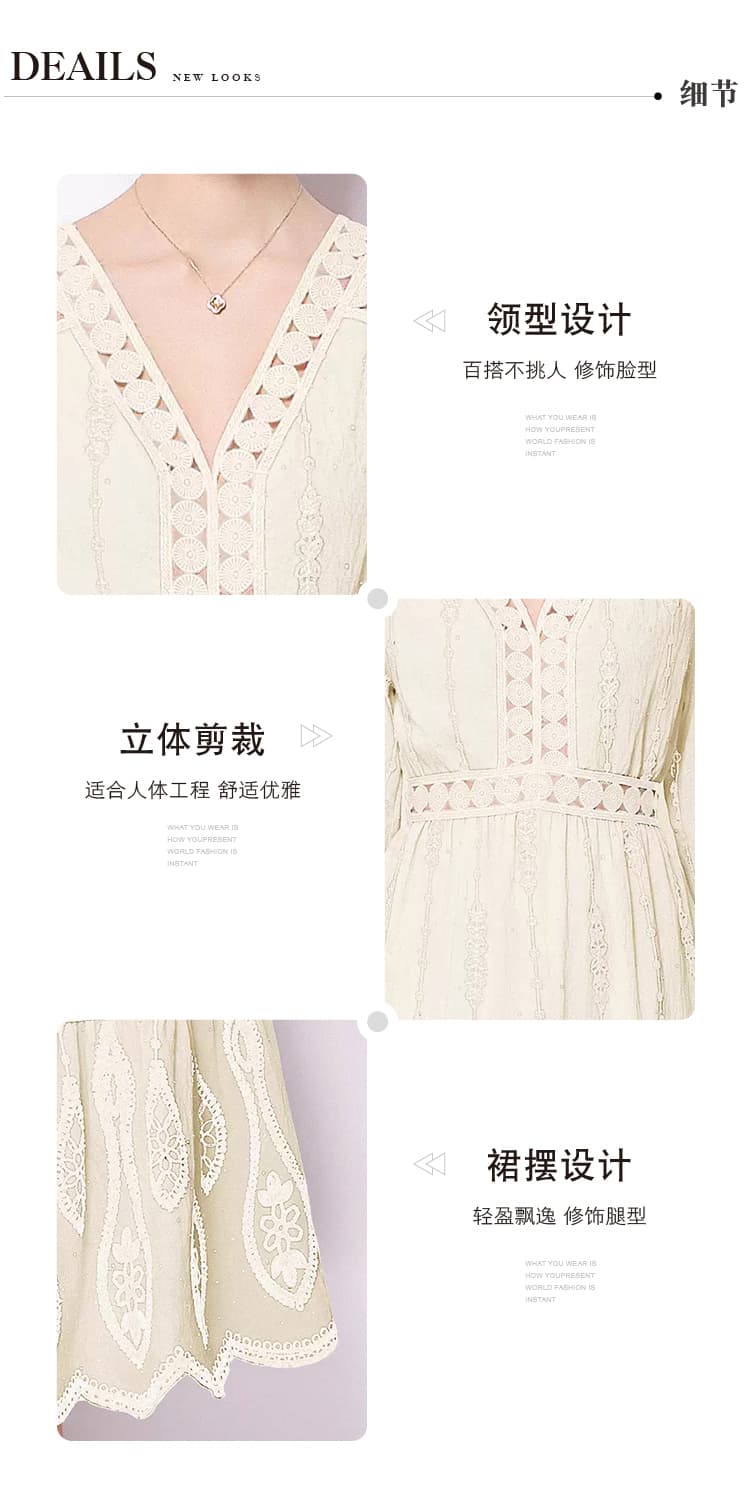 실사 8594# 프랑스식 레트로 몸매 가꾸기 종류 여성 드레스 봄 긴팔 V넥 허리 수축 슬림해 보이는 품격 A라인 스커트 상세 이미지 8