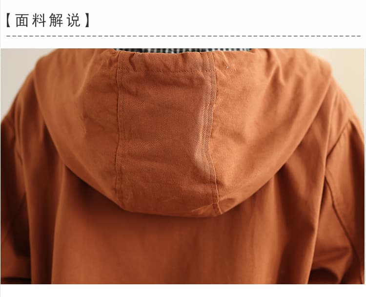 실사 순면 여성 코트 체크무늬 패치워크 후드 캐주얼 다용도 루즈핏 슬림해 보이는 한국 스타일 봄과 가을 긴팔 바람막이 상세 이미지 6