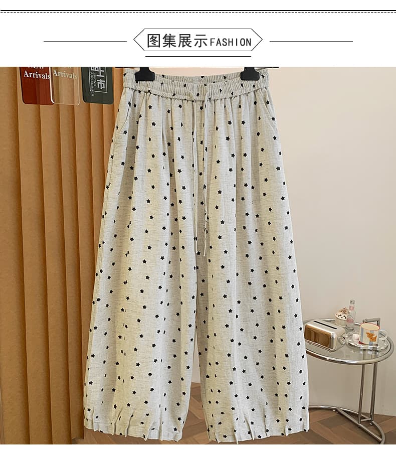 실사 레트로 무거운 작업 프린트 새로운 면 린넨 배기 바지 문예 허리밴드 슬림해 보이는 하렘 바지 9부 바지 상세 이미지 10