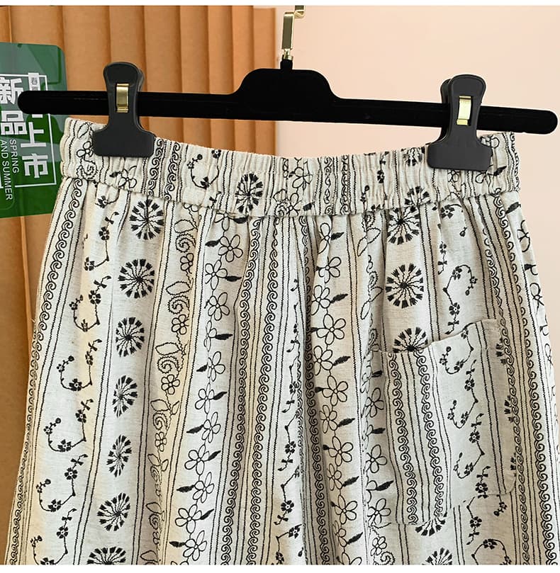 실사 레트로 무거운 작업 프린트 새로운 면 린넨 배기 바지 문예 허리밴드 슬림해 보이는 하렘 바지 9부 바지 상세 이미지 30