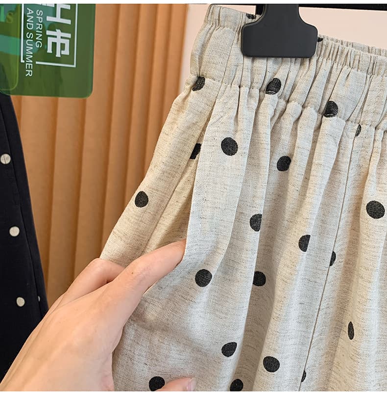 실사 새로운 면 린넨 프린트 도트 무늬 바지 와이드 레그 팬츠 레이스업 허리밴드 슬림해 보이는 루즈핏 하렘 바지 마 바지 상세 이미지 17
