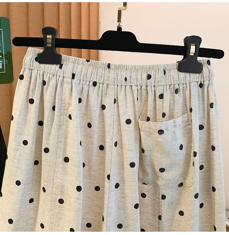 실사 새로운 면 린넨 프린트 도트 무늬 바지 와이드 레그 팬츠 레이스업 허리밴드 슬림해 보이는 루즈핏 하렘 바지 마 바지 상세 이미지 22
