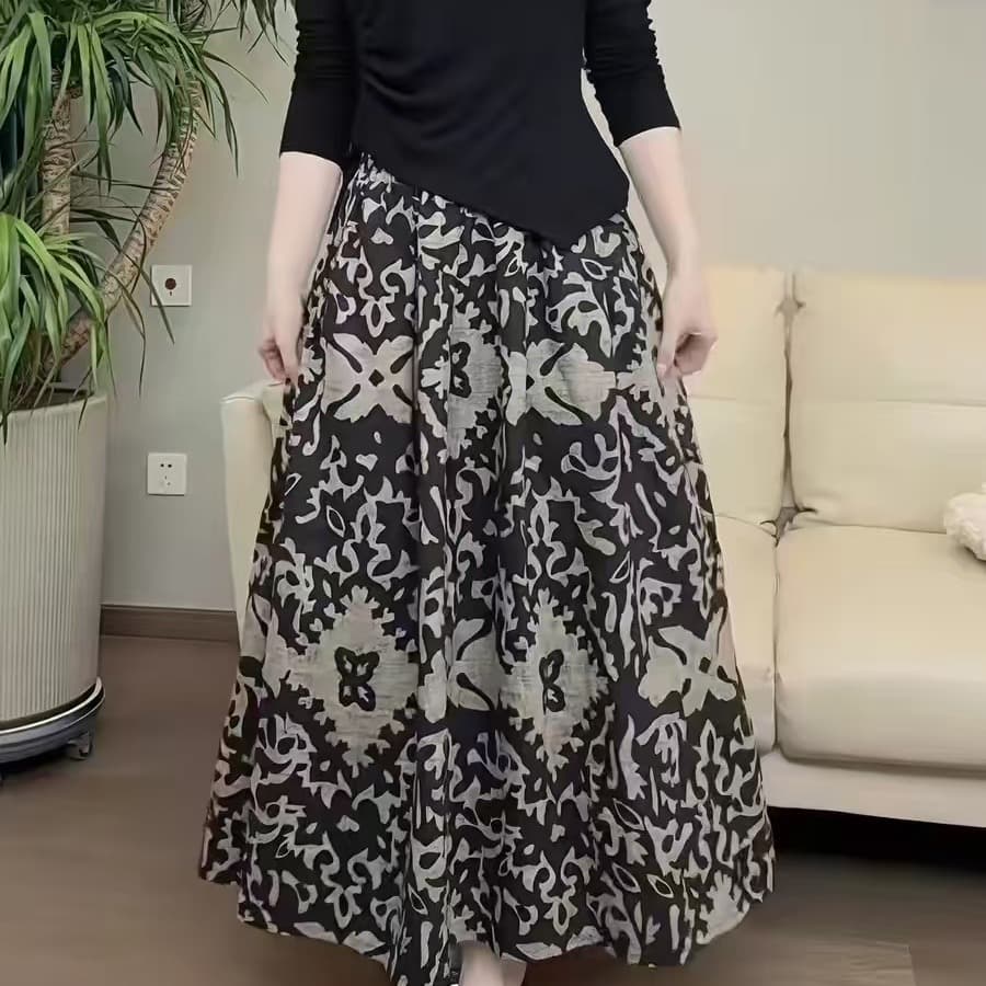 2026 봄 여름 새로운 레트로 패션 우아함 프린트 한 마디 빅 플레어 스커트 작은 키 표지 넓적 다리 슬림해 보이는 국풍 우산 치마 이미지 5