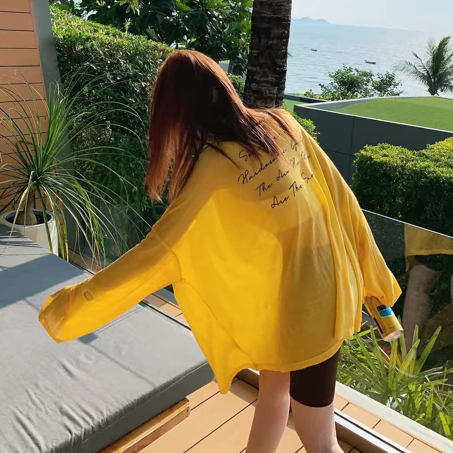 알파벳 프린트 차가운 루즈핏 캐주얼 패션 긴팔 자외선 차단 블라우스 이미지 2