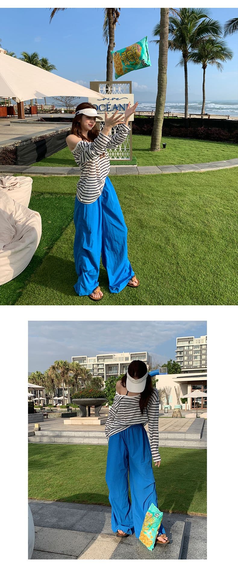 여름 여행 느긋한 느슨함 센스 통기성 스트라이프 자외선 차단 의류 슬림해 보이는 다용도 봄 여름 상세 이미지 6