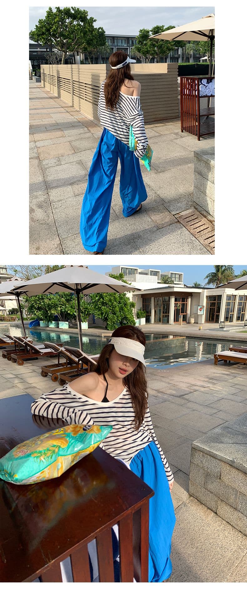 여름 여행 느긋한 느슨함 센스 통기성 스트라이프 자외선 차단 의류 슬림해 보이는 다용도 봄 여름 상세 이미지 7