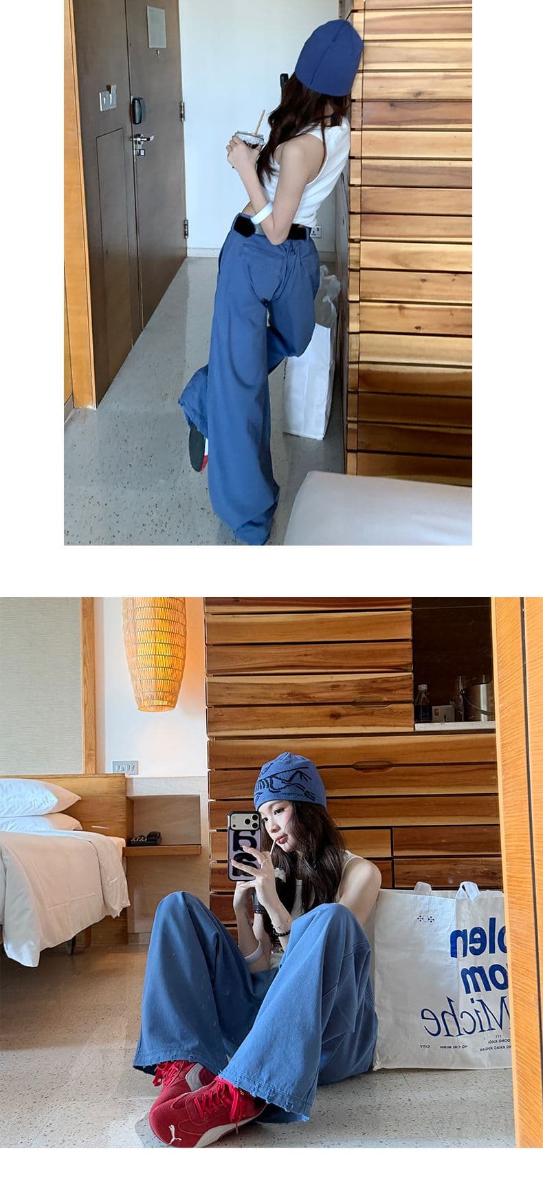 여행 단편화 느긋한 워크웨어 블루 펌프 로프 슬림해 보이는 다용도 와 성별 여행 패션 청바지 상세 이미지 6