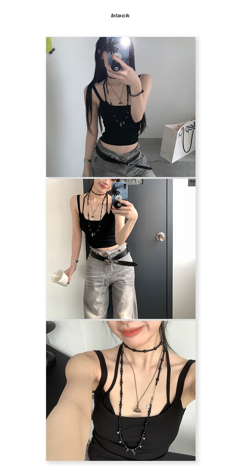 일본식 일상 ootd 여성의 아파트 꿀 여행 슬림해 보이는 광장 칼라 넓은 어깨 리브 슬립 5 가지 색상 선택 사항 상세 이미지 4