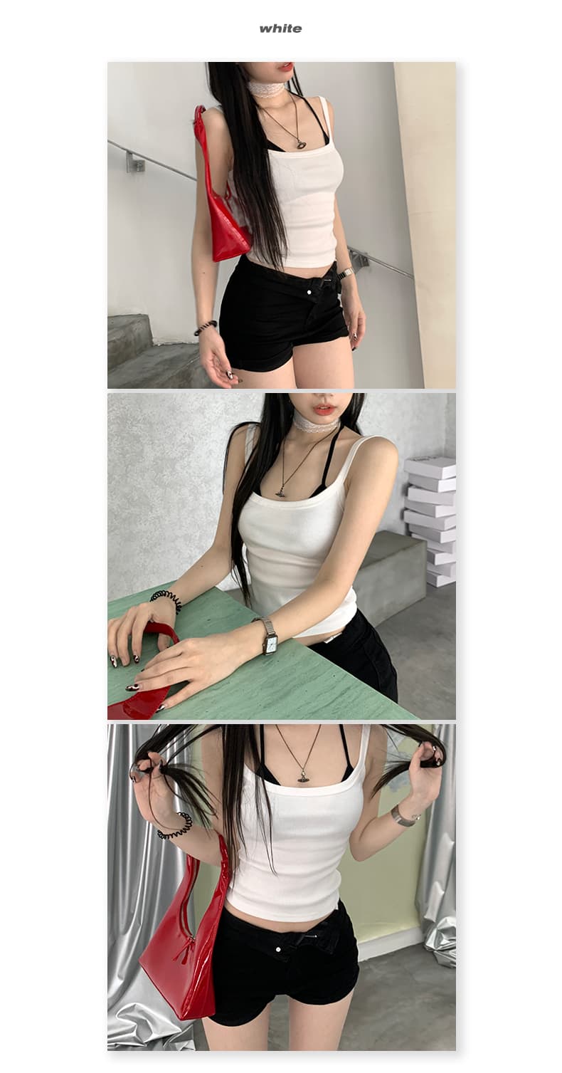 일본식 일상 ootd 여성의 아파트 꿀 여행 슬림해 보이는 광장 칼라 넓은 어깨 리브 슬립 5 가지 색상 선택 사항 상세 이미지 7