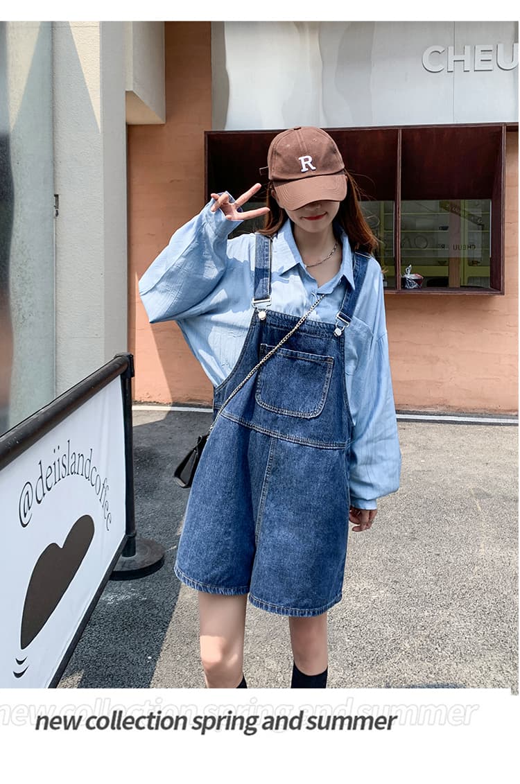 남쪽 기름 높은 품질 활력 연령 감소 데님 멜빵 바지 봄 여름 새로운 루즈핏 오부 바지 슬림해 보이는 표지 고기 캐주얼 바지 상세 이미지 17
