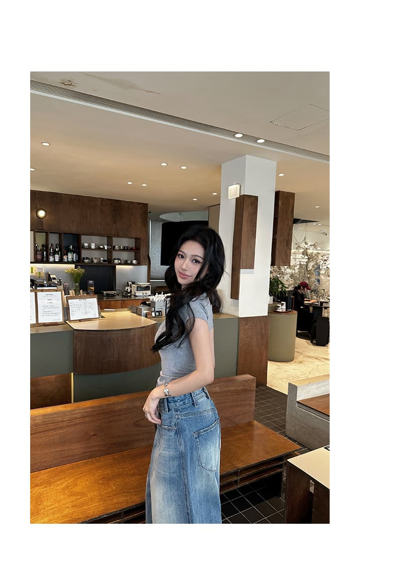국경 간 하이웨이스트 루즈핏 넓은 다리 7부 바지 여성 아메리칸 레트로 고양이 반드시 데님 여름 도루 센스 슬림해 보이는 스트레이트 팬츠 상세 이미지 20