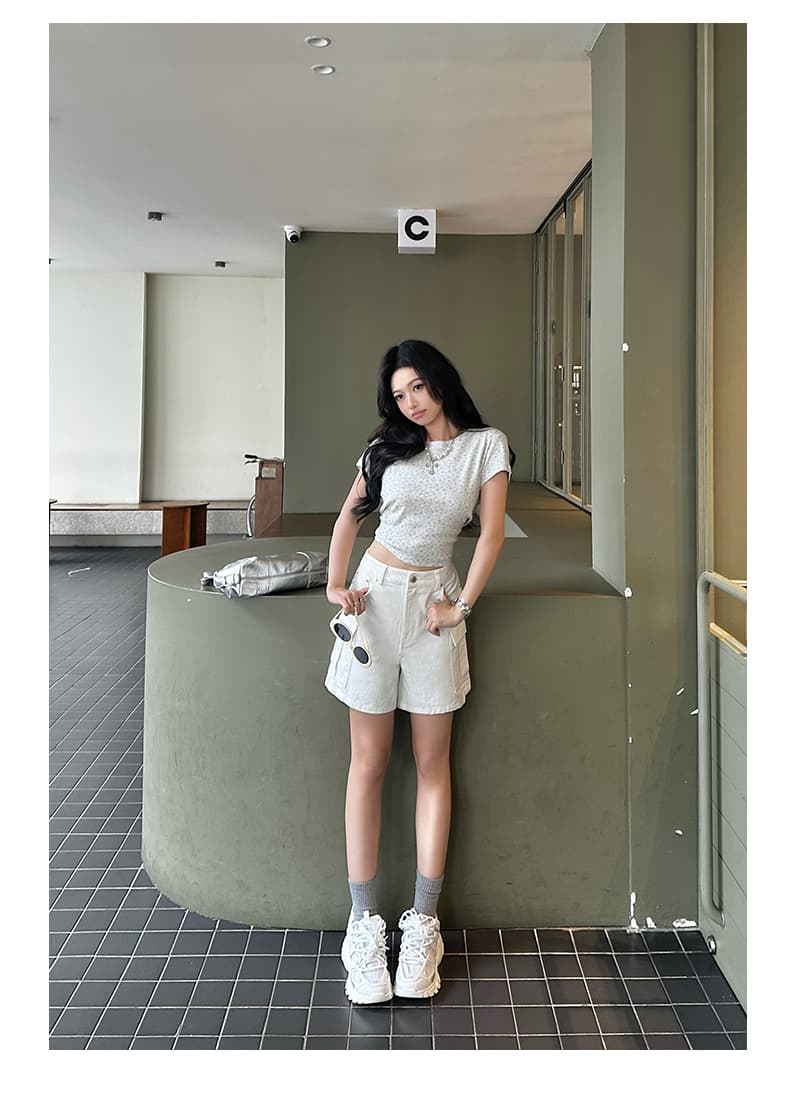 생방송 여름 워크웨어 5 점 청바지 여성 아메리칸 레트로 하이웨이스트 넓은 다리 루즈핏 주머니 슬림해 보이는 섹션 상세 이미지 9