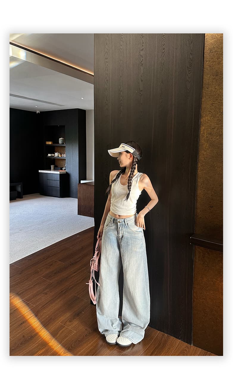 인터넷 유명인 같은 단락 작은 대중 디자인 센스 이후 부서 버클 청바지 여성 하이웨이스트 루즈핏 넓은 다리 아메리칸 레트로 모통이 칼 바지 상세 이미지 18