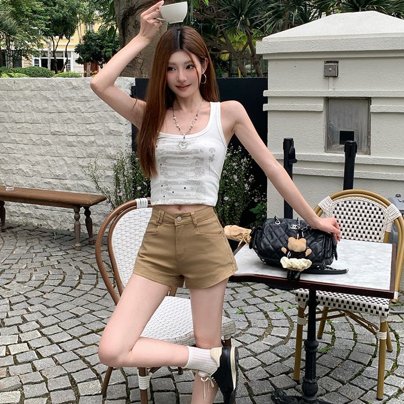 인터넷 유명인 같은 단락 한 부서 달콤한 차가운 스타일 기초 캐주얼 선택하지 마라. 사람들 한 여성 편안함 슬림해 보이는 데님 반바지 이미지 3