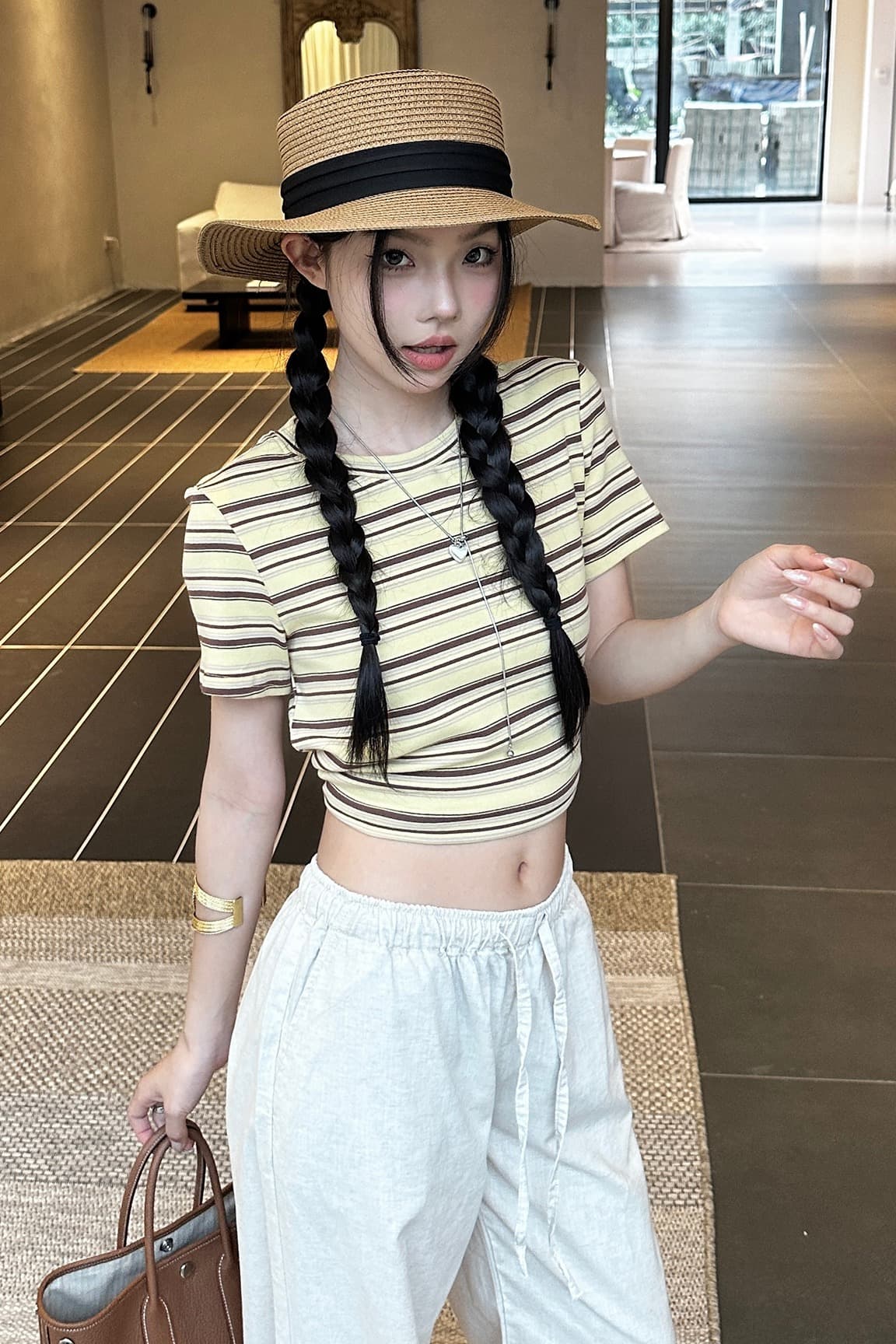 생방송 아마 스트레이트 캐주얼 바지 여성 레트로 로우 웨이스트 펌프 로프 허리밴드 느긋한 루즈핏 넓은 다리 슬림해 보이는 섹션 이미지 6