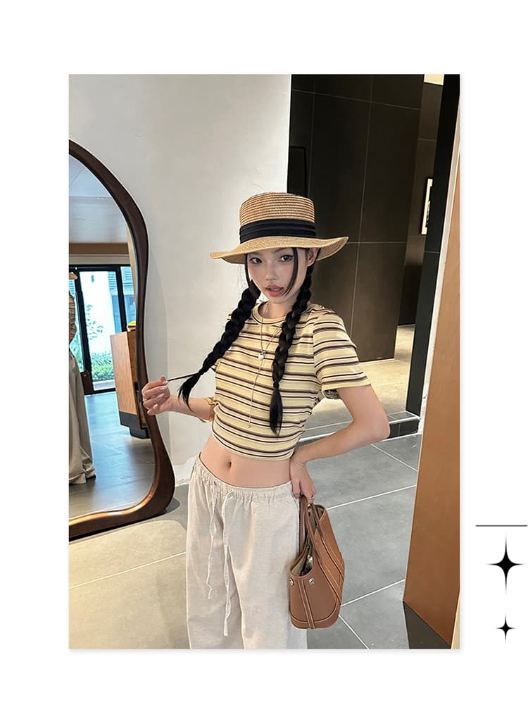 생방송 아마 스트레이트 캐주얼 바지 여성 레트로 로우 웨이스트 펌프 로프 허리밴드 느긋한 루즈핏 넓은 다리 슬림해 보이는 섹션 상세 이미지 17