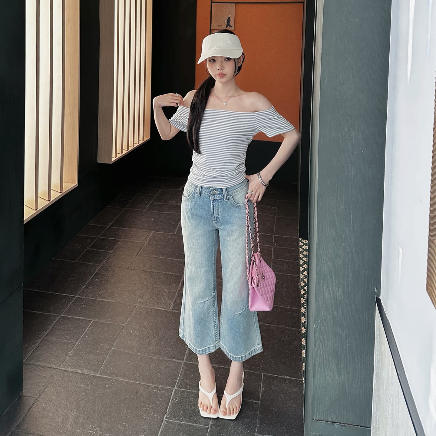 흔들어서 톤 폭발 레트로 마 오래된 도루 센스 나팔 7부 바지 여름 아메리칸 로우 웨이스트 루즈핏 다용도 청바지 여성