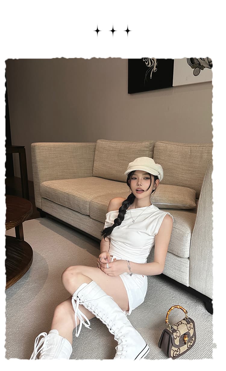 생방송 순수한 욕망 펭 넓적 다리 타이트 스커트 데님 반바지 여성 여름 아메리칸 레트로 핫걸 화이트 뒤집다 측면 몸매 가꾸기 슬림해 보이는 상세 이미지 2
