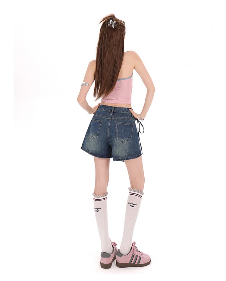 흔들어서 톤 폭발 여름 트렌드 치마바지 여성 하늘색 워싱 불규칙 스트랩 하이웨이스트 몸매 가꾸기 타이트 스커트 핫 바지 상세 이미지 31