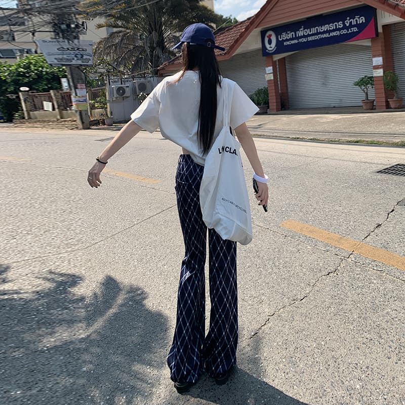 됐어. 개체 높은 품질 부드러운 스타일 3 차원 그리드 링 질감 일상 좋은 착용 슬림해 보이는 캐주얼 부츠컷 바지 이미지 4