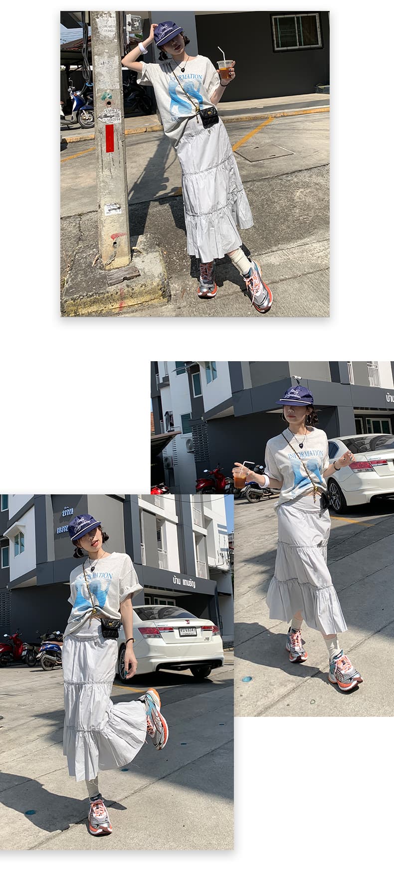 한 부서 보 주님 바람 신선함 얼음 블루 색상 시스템 느긋한 느슨함 센스 주름 롱 코트 반신 스커트 상세 이미지 6
