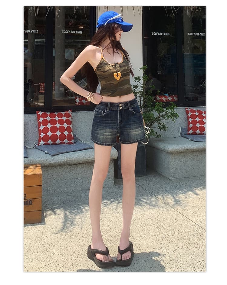 한 국풍 여름 다용도 데님 반바지 로우 웨이스트 루즈핏 넓은 다리 자르기 숨기기 고기 슬림해 보이는 핫걸 바람 반바지 상세 이미지 22