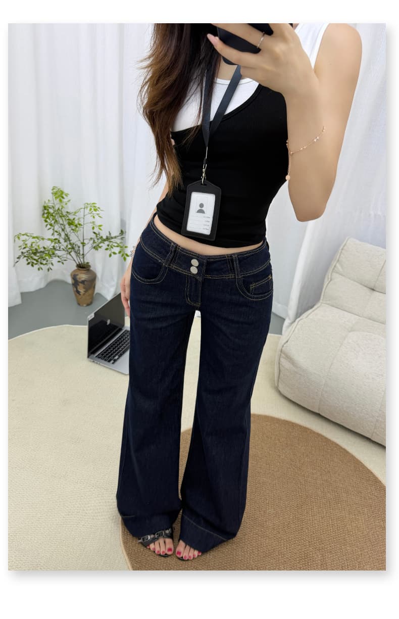 남쪽 기름 높은 품질 차가운 센스 통기성 데님 달콤한 차가운 로우 웨이스트 핏 스타일 더블 버클 허리 수축 슬림해 보이는 부츠컷 바지 상세 이미지 8