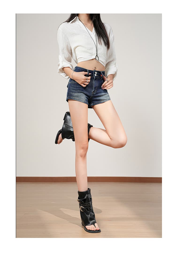 한 부서 핫걸 그냥 필요 부드럽다 통기성 아니요 심심한 다리 일상 거리 밖 슬림해 보이는 데님 반바지 상세 이미지 20