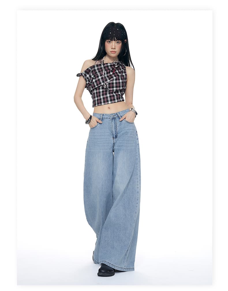 생방송 플러스 롱 코트 주간 실크 청바지 아메리칸 레트로 얇은 스타일 통기성 루즈핏 넓은 다리 스트레이트 긴 바지 상세 이미지 19