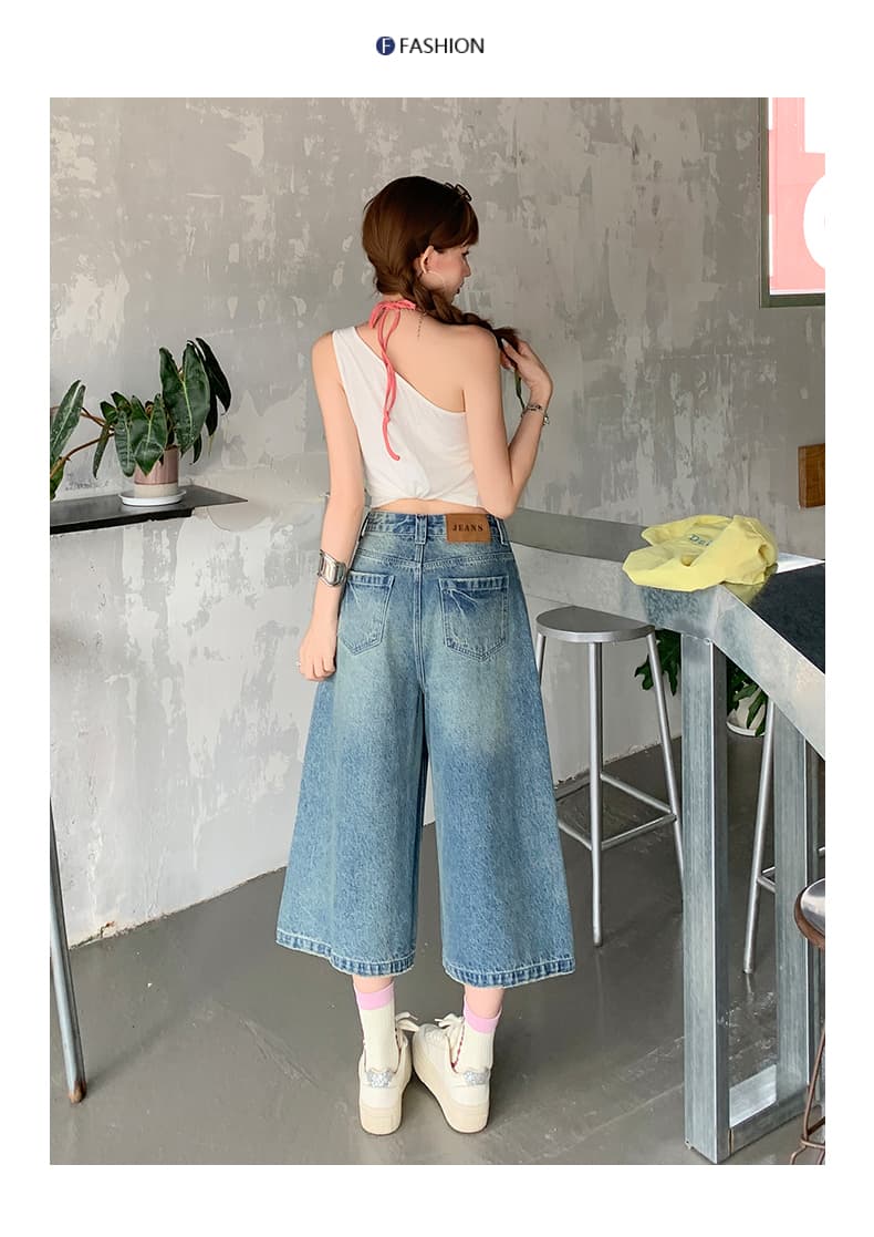 일본 싱글 작은 키 루즈핏 데님 바지 아메리칸 레트로 워싱 균열 새로운 7 점 스트레이트 팬츠 상세 이미지 17