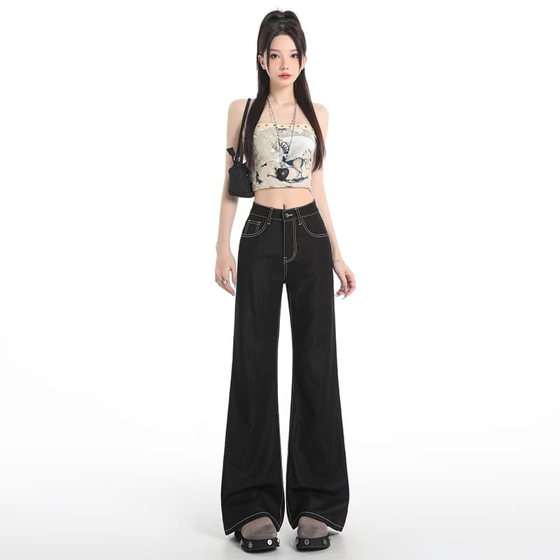 한 부서 루즈핏 스트레이트 부츠컷 청바지 여름 얇은 스타일 나르다 ykk 블랙 기술 원단 작은 키 도루 센스 바지