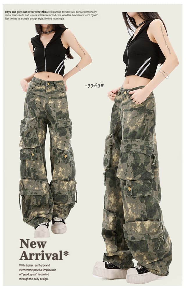 남쪽 기름 높은 품질 아메리칸 레트로 루즈핏 긴 바지 카모플라주 무거운 작업 기타 주머니 개성 디자인 센스 워크웨어 팬츠 상세 이미지 2
