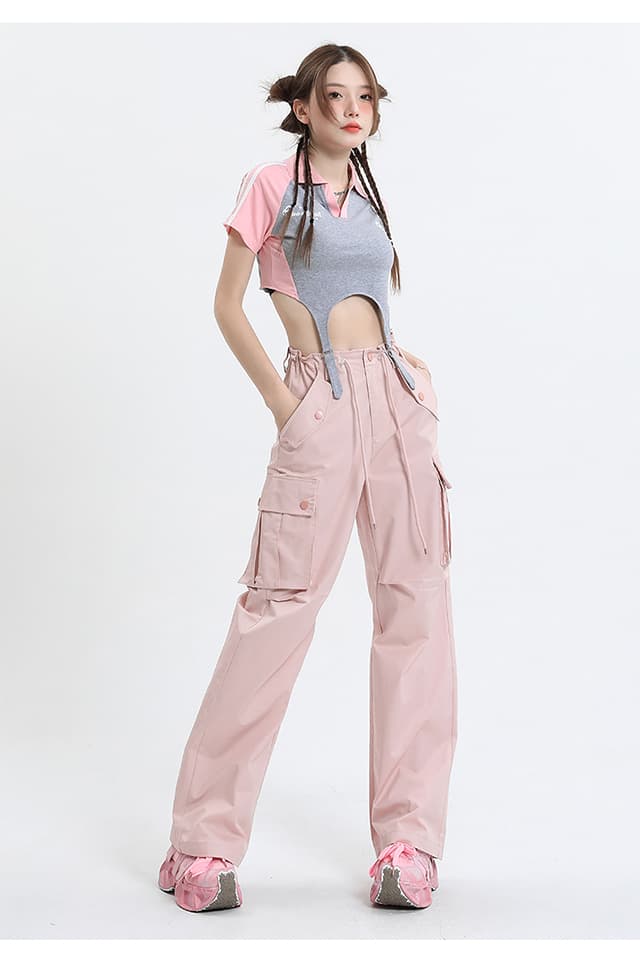 샤오홍 예약하기 추천 작은 키 독점적 인 워크웨어 팬츠 핑크색 아메리칸 높음 거리 여름 유럽과 미국 레트로 운동 캐주얼 바지 상세 이미지 16