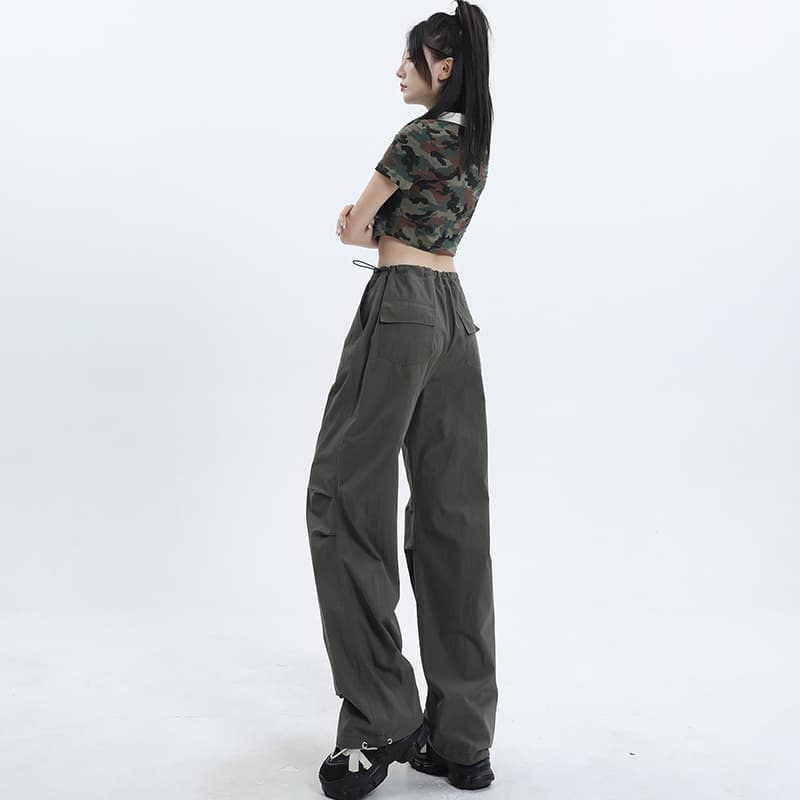 생방송 핫걸 넓은 다리 스트레이트 팬츠 개성 펌프 로프 스트랩 여름 유럽과 미국 스타일 워크웨어 긴 바지 선택 사항 플러스 롱 코트 이미지 3