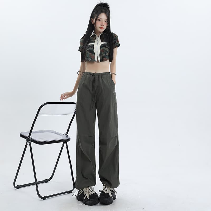 생방송 핫걸 넓은 다리 스트레이트 팬츠 개성 펌프 로프 스트랩 여름 유럽과 미국 스타일 워크웨어 긴 바지 선택 사항 플러스 롱 코트