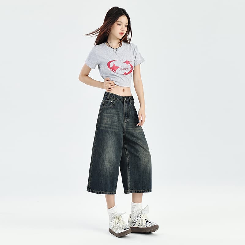 국경 간 아메리칸 바람 데님 바지 봄 여름 켜기 새로운 레트로 스트레이트 루즈핏 넓은 다리 슬림해 보이는 섹션 이미지 3