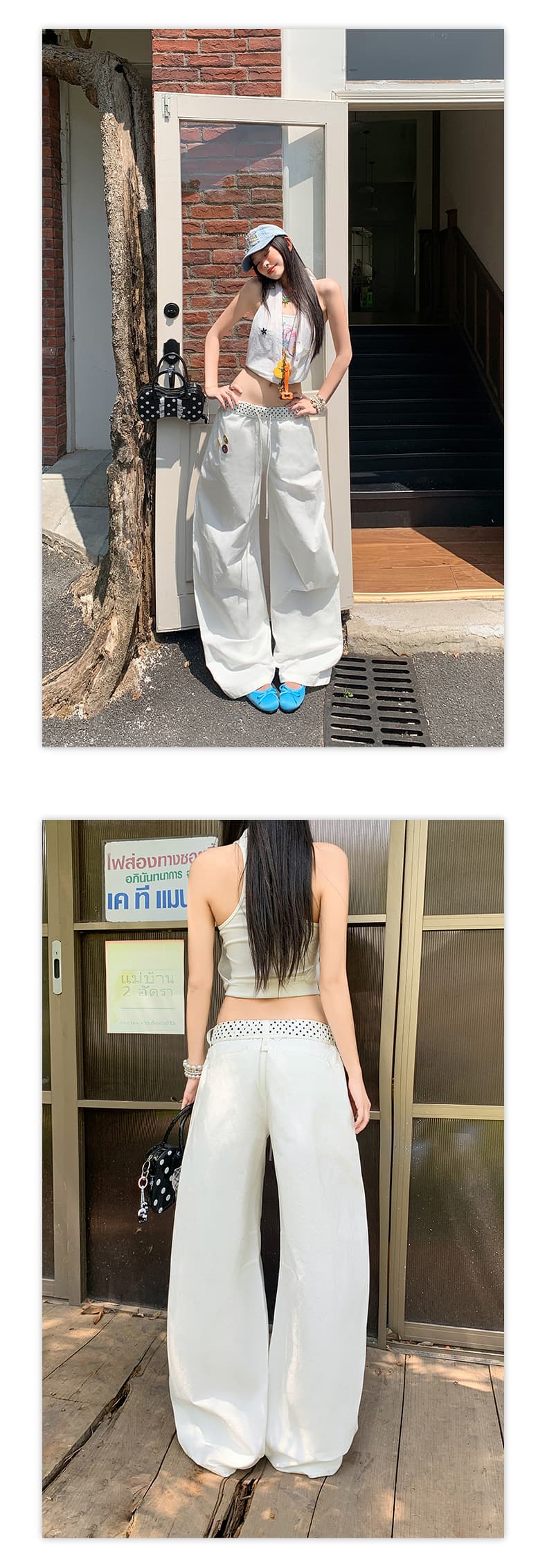 일본식 작은 대중 조수 브랜드 캐주얼 바지 2026 여름 섹션 아메리칸 패치워크 도트 무늬 루즈핏 느긋한 모통이 칼 긴 바지 상세 이미지 12